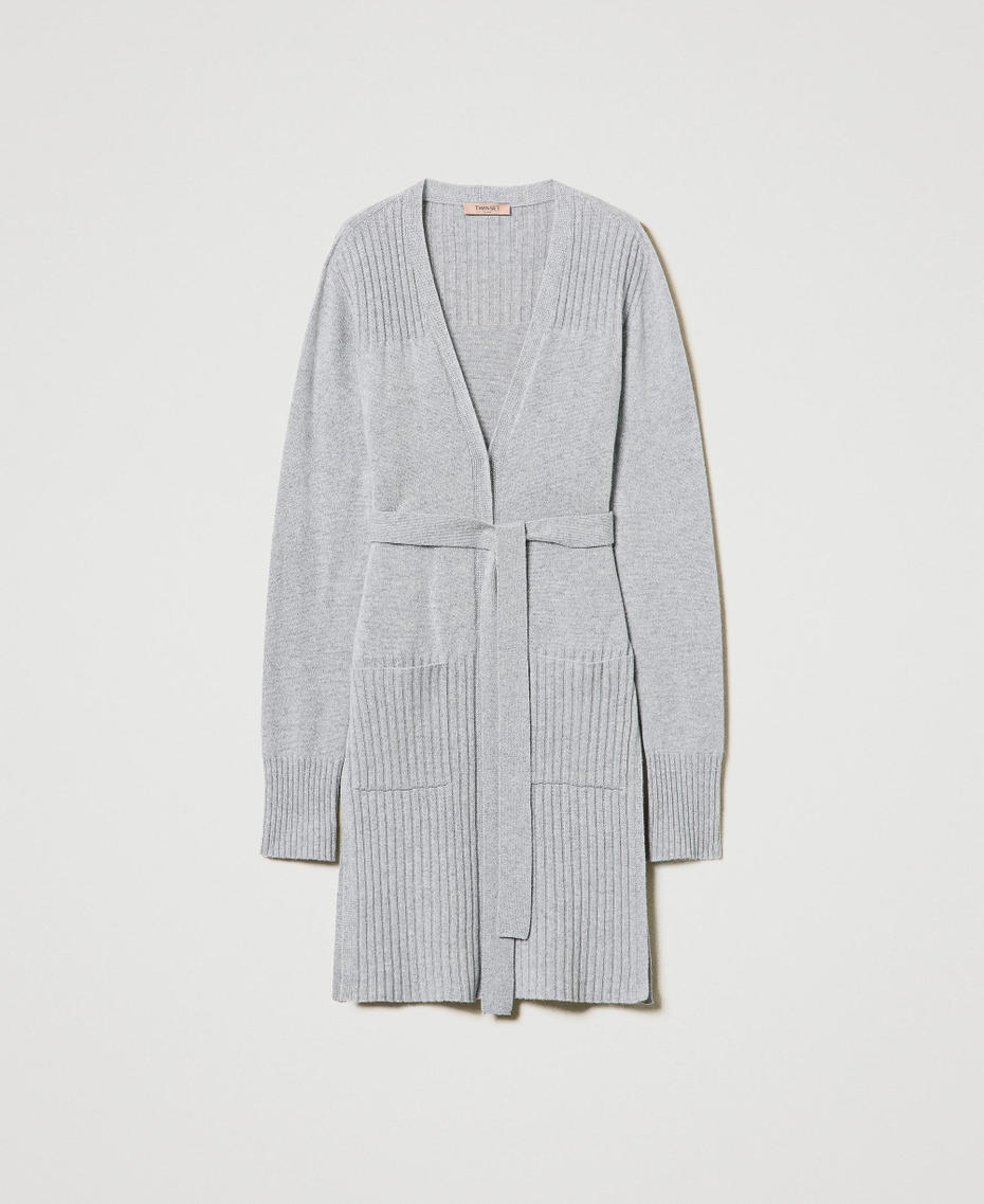 Wool and lurex blend maxi cardigan Two-tone Grey / Silver Woman 242TP378A_11768_S0