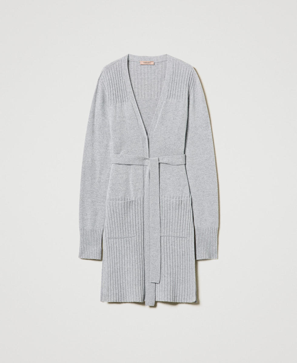 Wool and lurex blend maxi cardigan Woman, Grey | TWINSET Milano