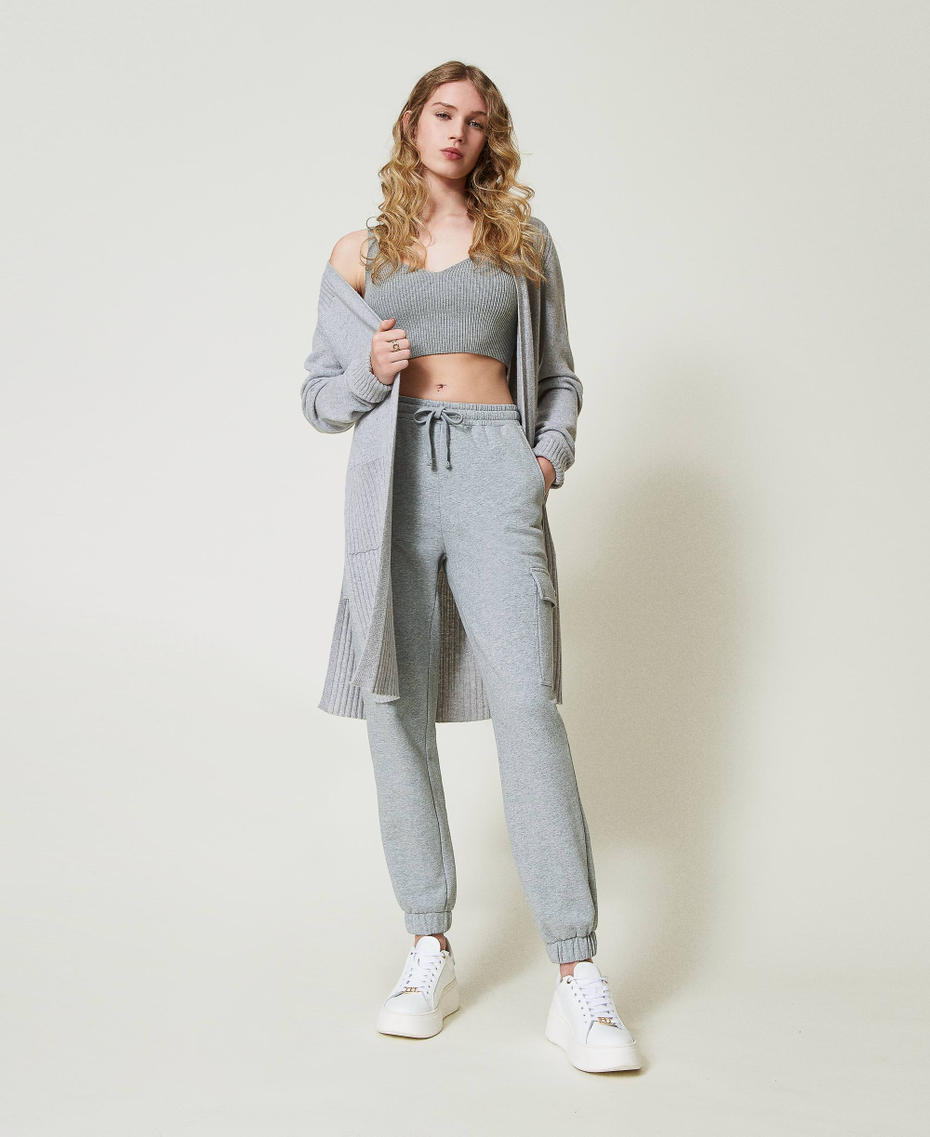 Wool and lurex blend maxi cardigan Two-tone Grey / Silver Woman 242TP378A_11768_T0