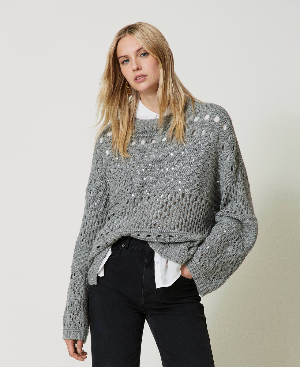 Wool blend jumper with sequins Woman Grey TWINSET Milano
