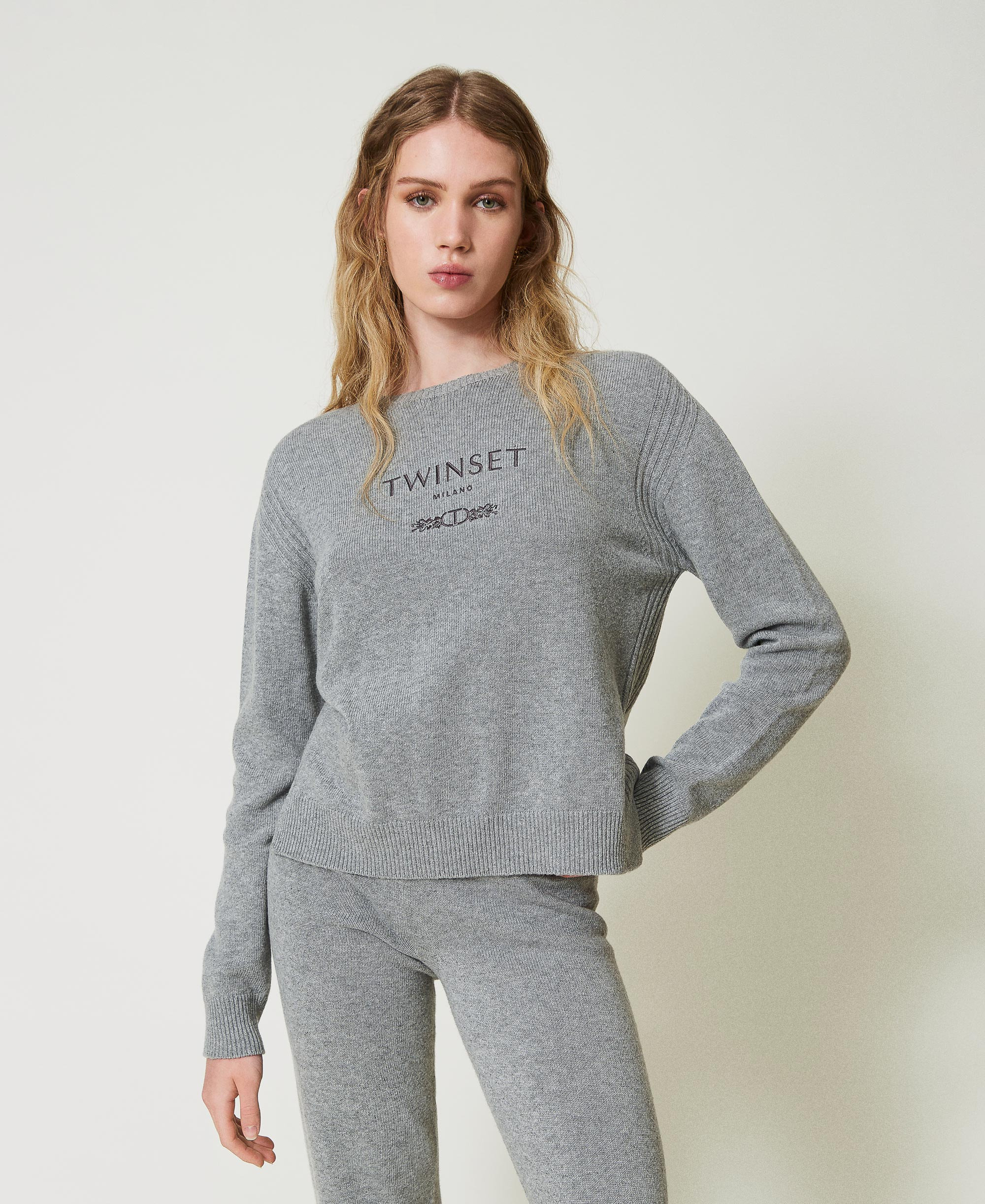 Wool blend jumper with embroidered logo