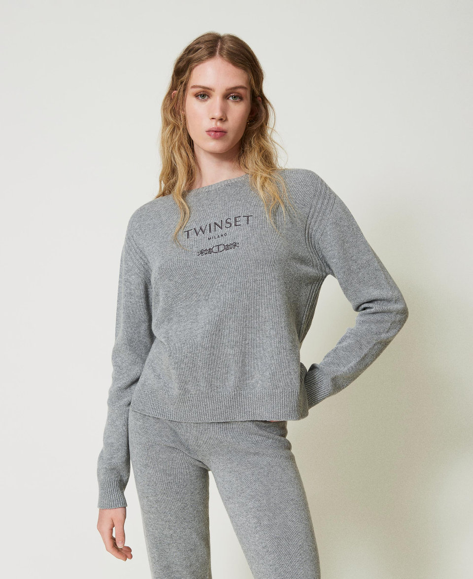 Twin Set Maglia in misto lana con logo ricamato