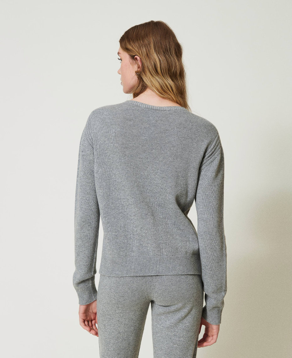 Wool blend jumper with embroidered logo Warm Melange Gray Woman 242TP3800_11759_03