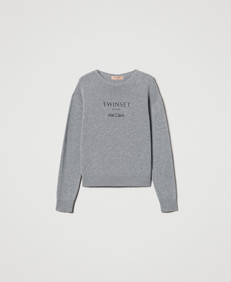 Wool blend jumper with embroidered logo Warm Melange Gray Woman 242TP3800_11759_S0