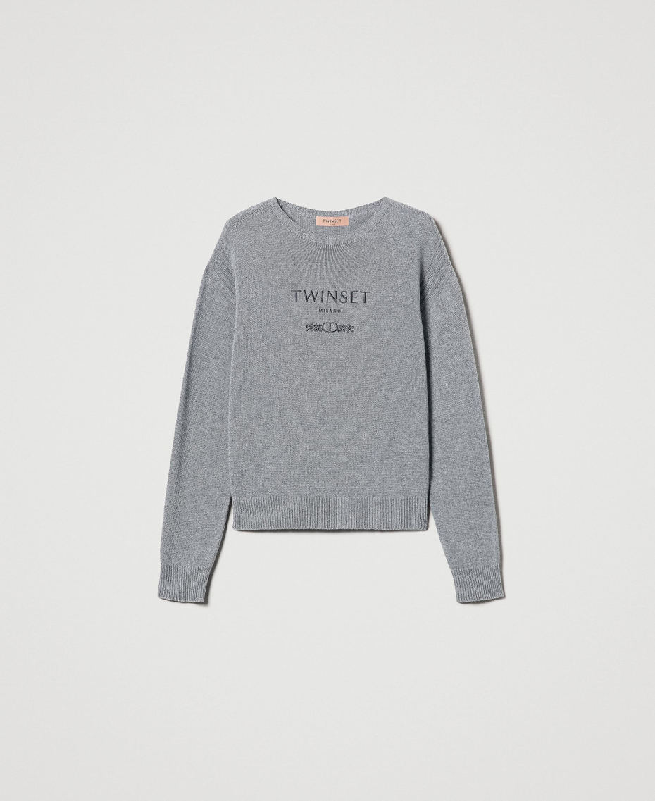 Wool blend jumper with embroidered logo Warm Melange Gray Woman 242TP3800_11759_S0