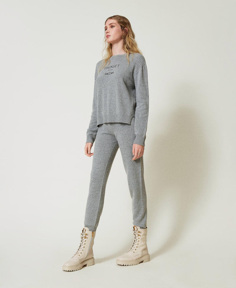 Joggers in maglia misto lana con logo ricamato Warm Melange Gray Donna 242TP3801_11759_02