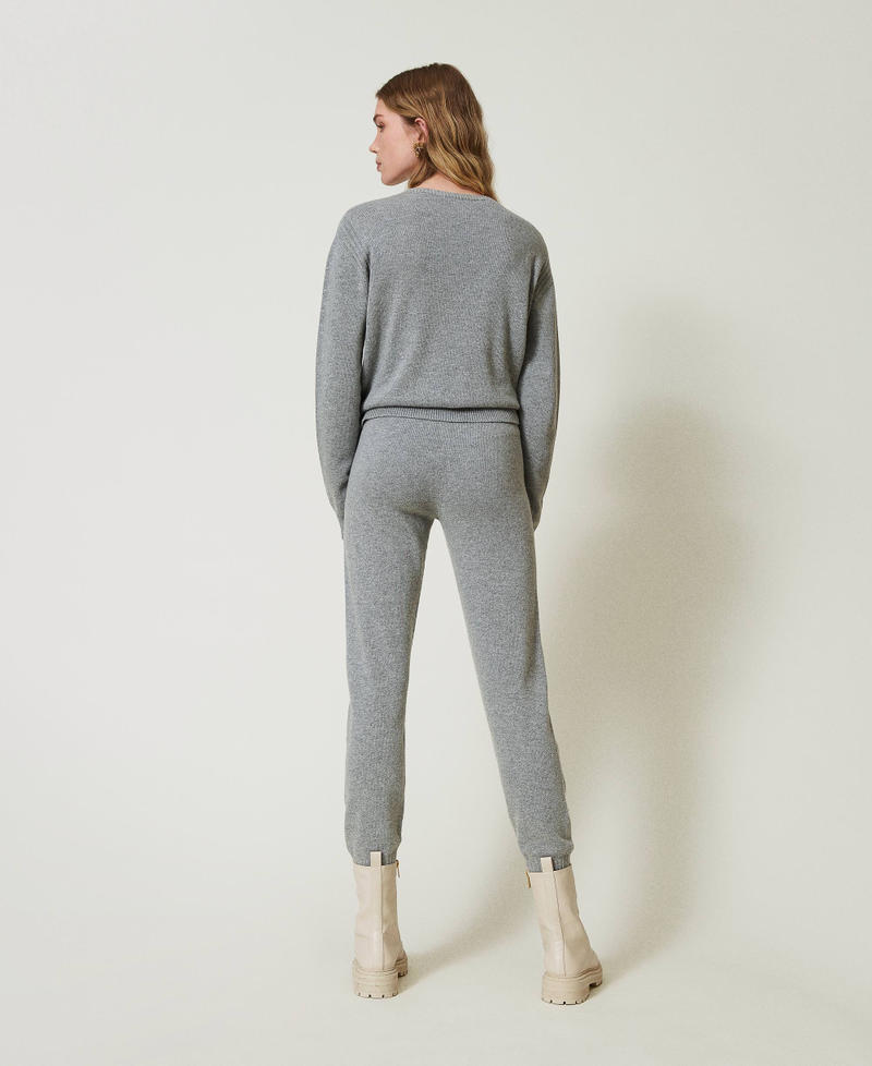 Joggers in maglia misto lana con logo ricamato Warm Melange Gray Donna 242TP3801_11759_03
