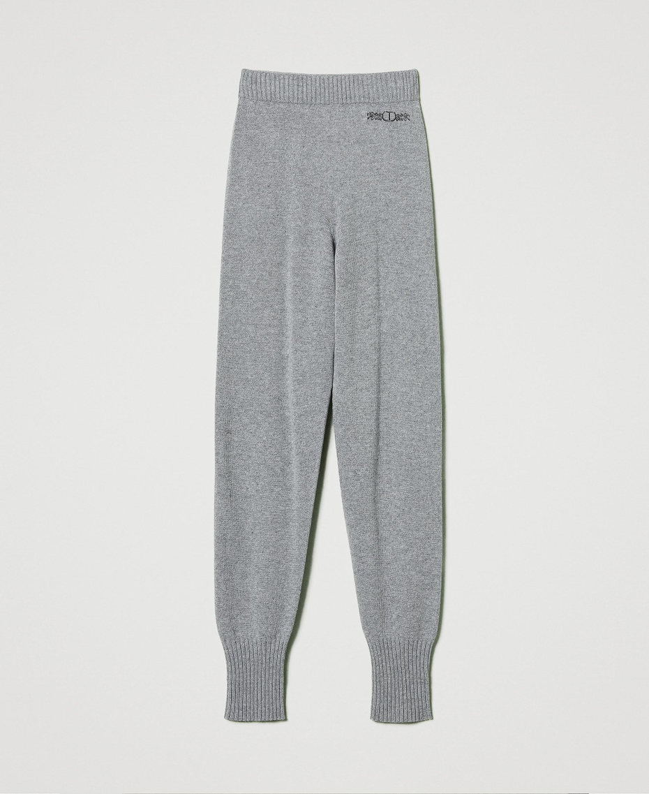 Joggers in maglia misto lana con logo ricamato Warm Melange Gray Donna 242TP3801_11759_S0