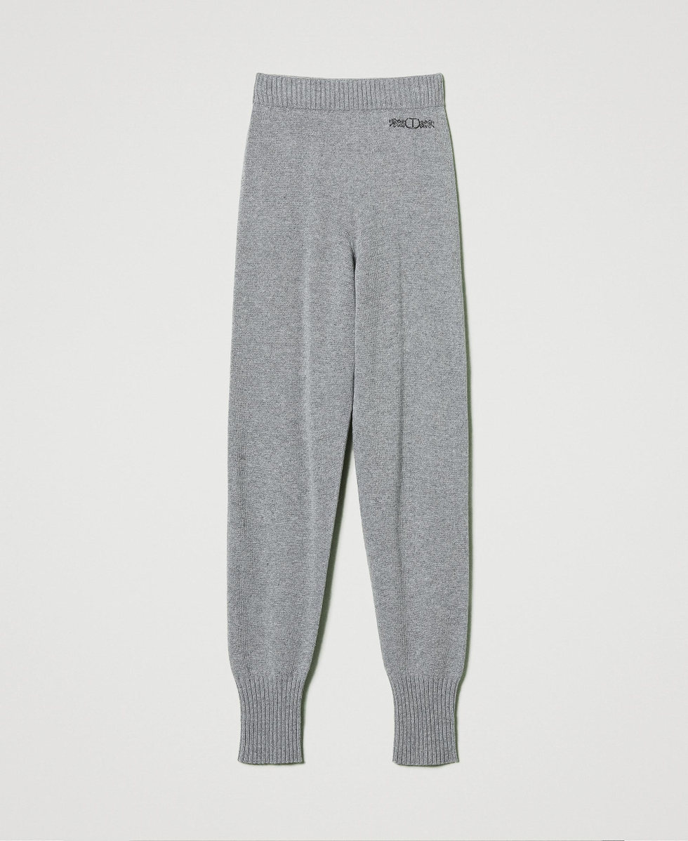 Pantalon de jogging en maille de laine m&eacute;lang&eacute;e avec logo brod&eacute; Gris Chin&eacute; Fonc&eacute; Femme 242TP3801_11759_S0