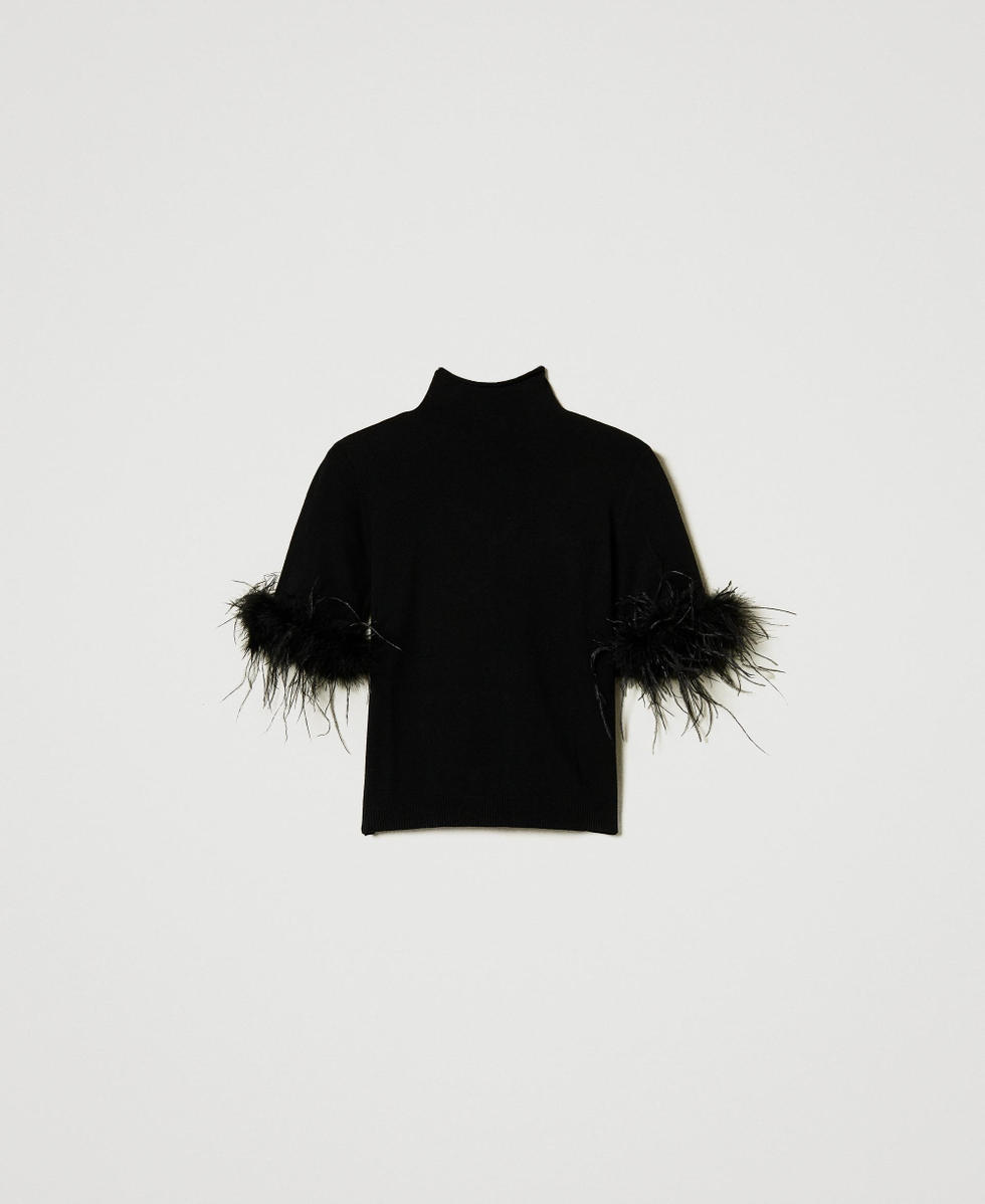Pull col montant avec plumes Noir Femme 242TP3901_00006_S0