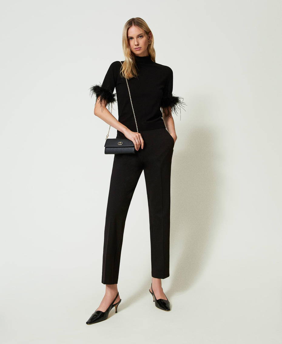 Turtleneck jumper with feathers Black Woman 242TP3901_00006_0T