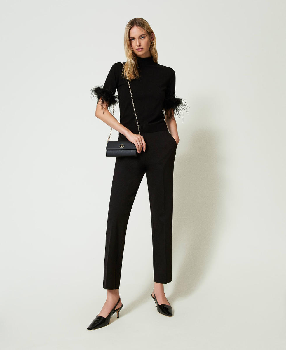Turtleneck jumper with feathers Woman, Black | TWINSET Milano