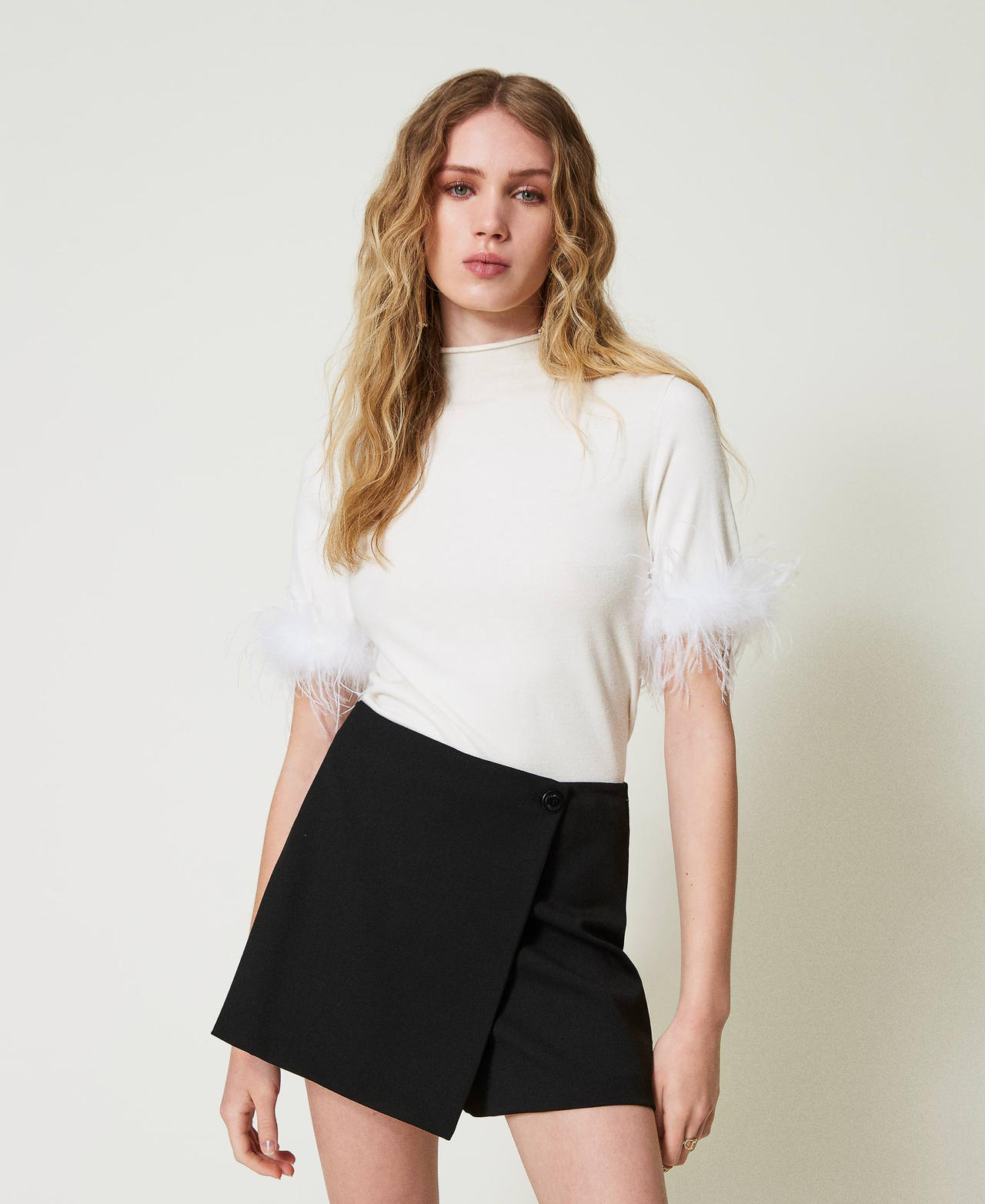 Turtleneck jumper with feathers White Snow Woman 242TP3901_00282_02