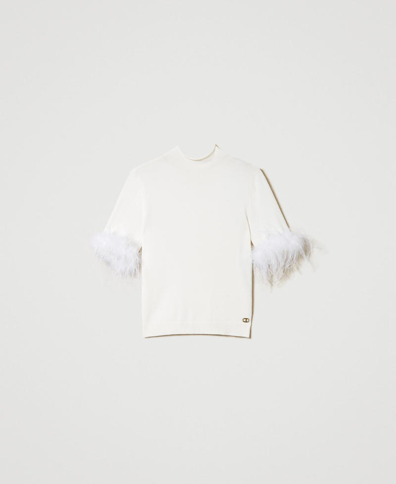 Turtleneck jumper with feathers White Snow Woman 242TP3901_00282_0S