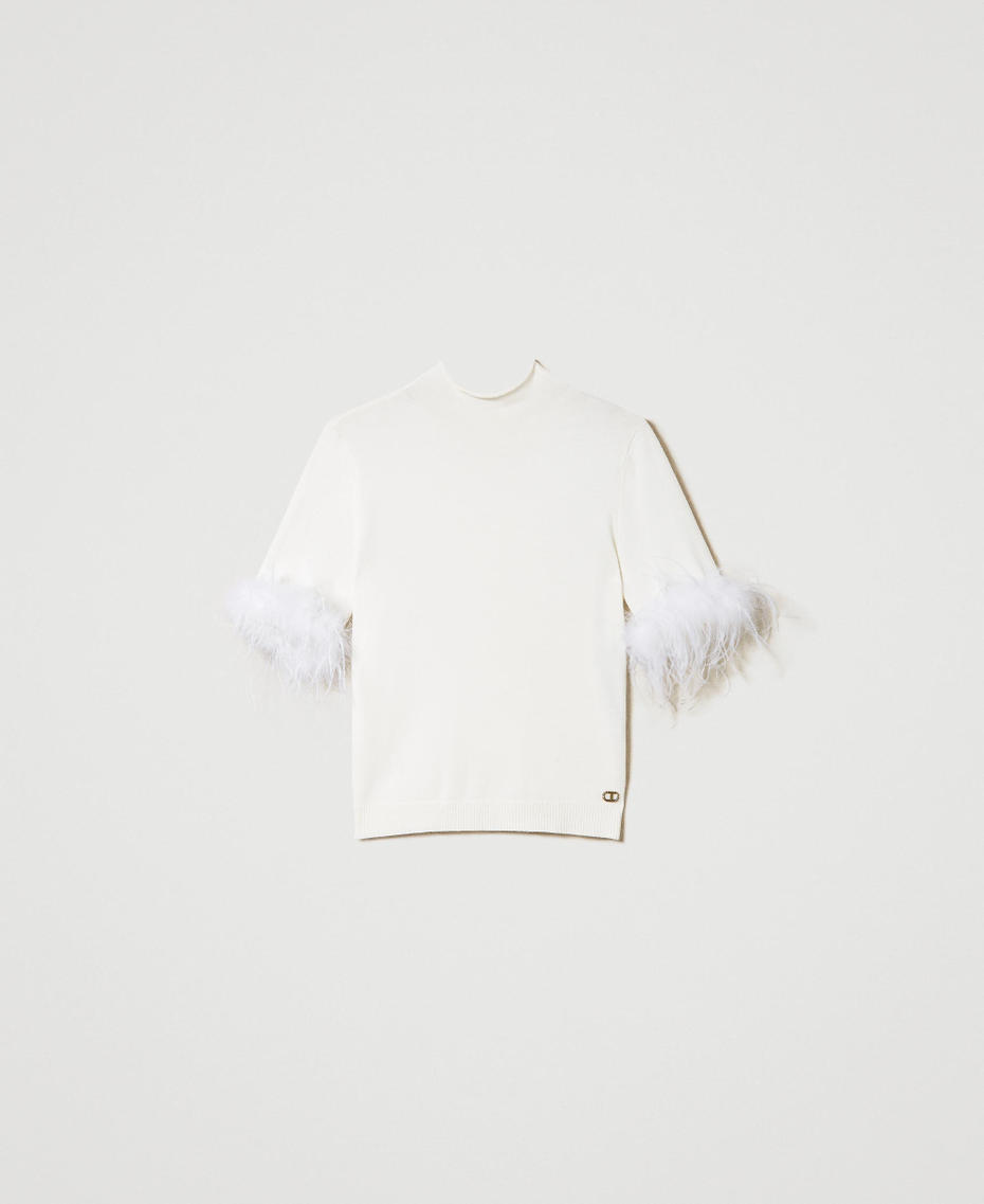Turtleneck jumper with feathers White Snow Woman 242TP3901_00282_S0