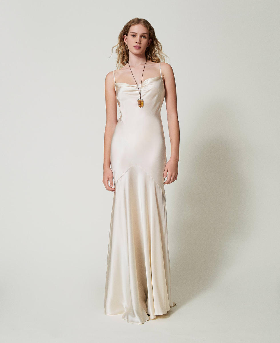 Long silk blend satin dress