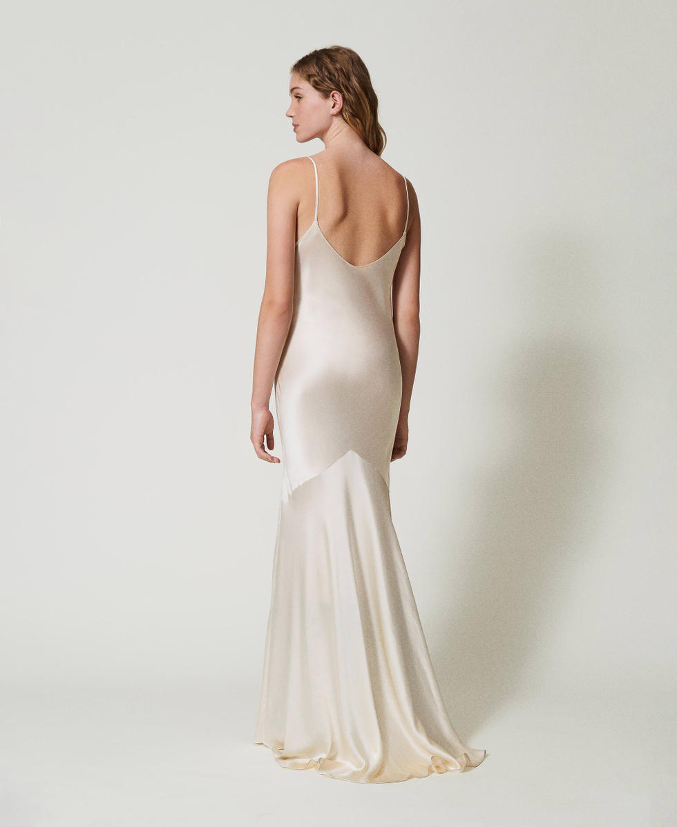 Abito lungo in raso di misto seta Donna Bianco TWINSET Milano