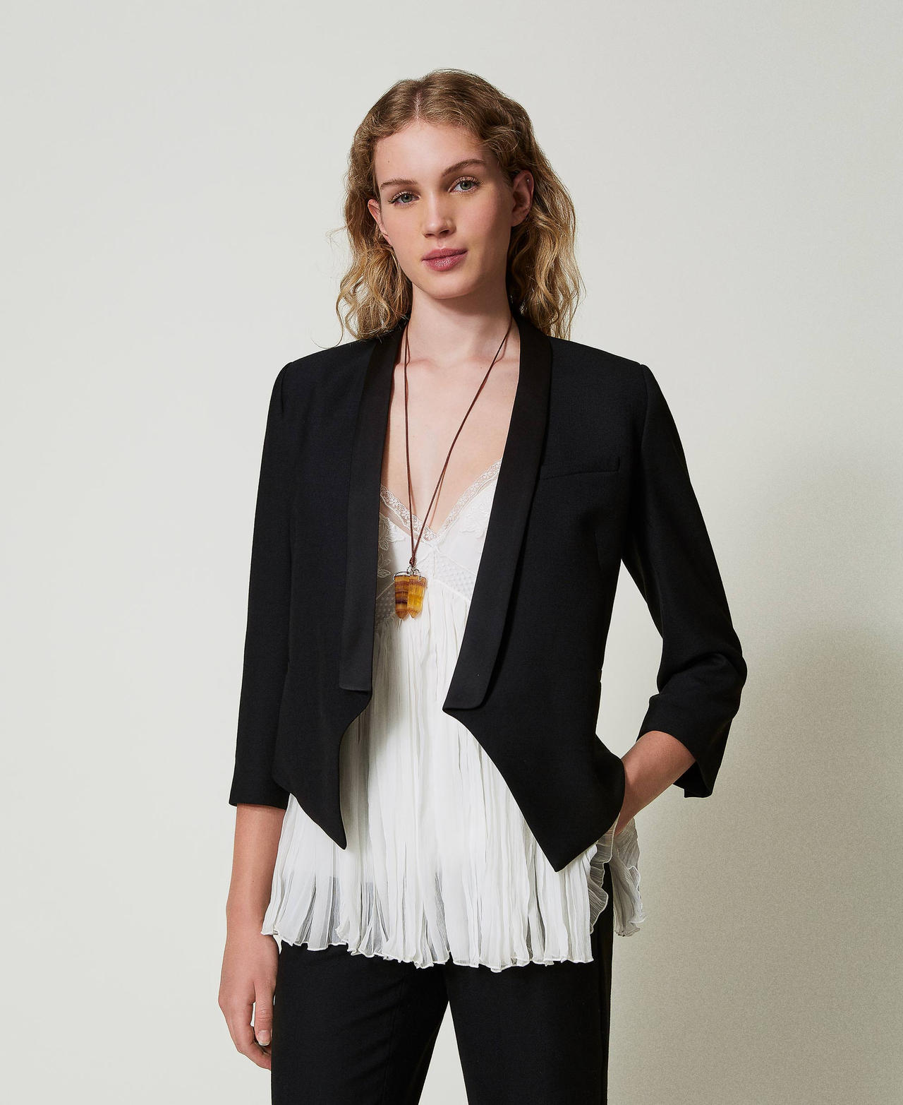 Wool blend serge blazer Black Woman 242TS2041_00006_02