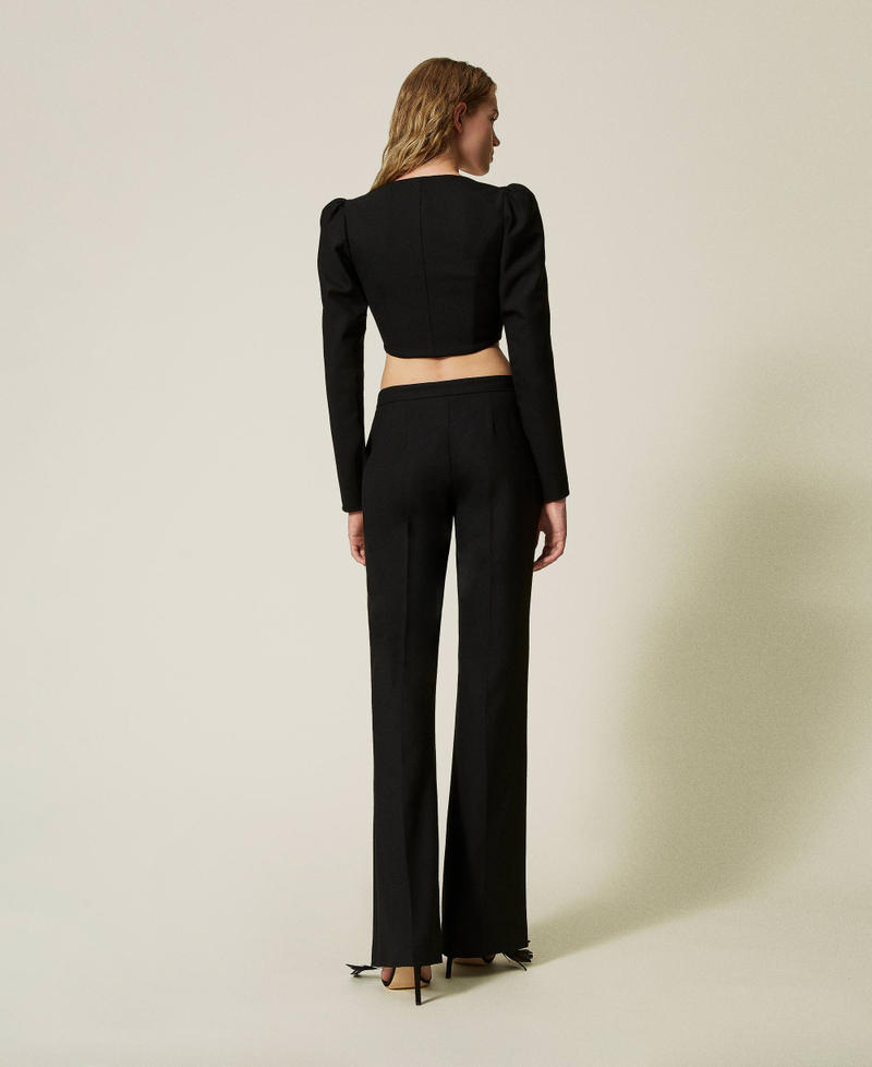 Flared wool blend serge trousers