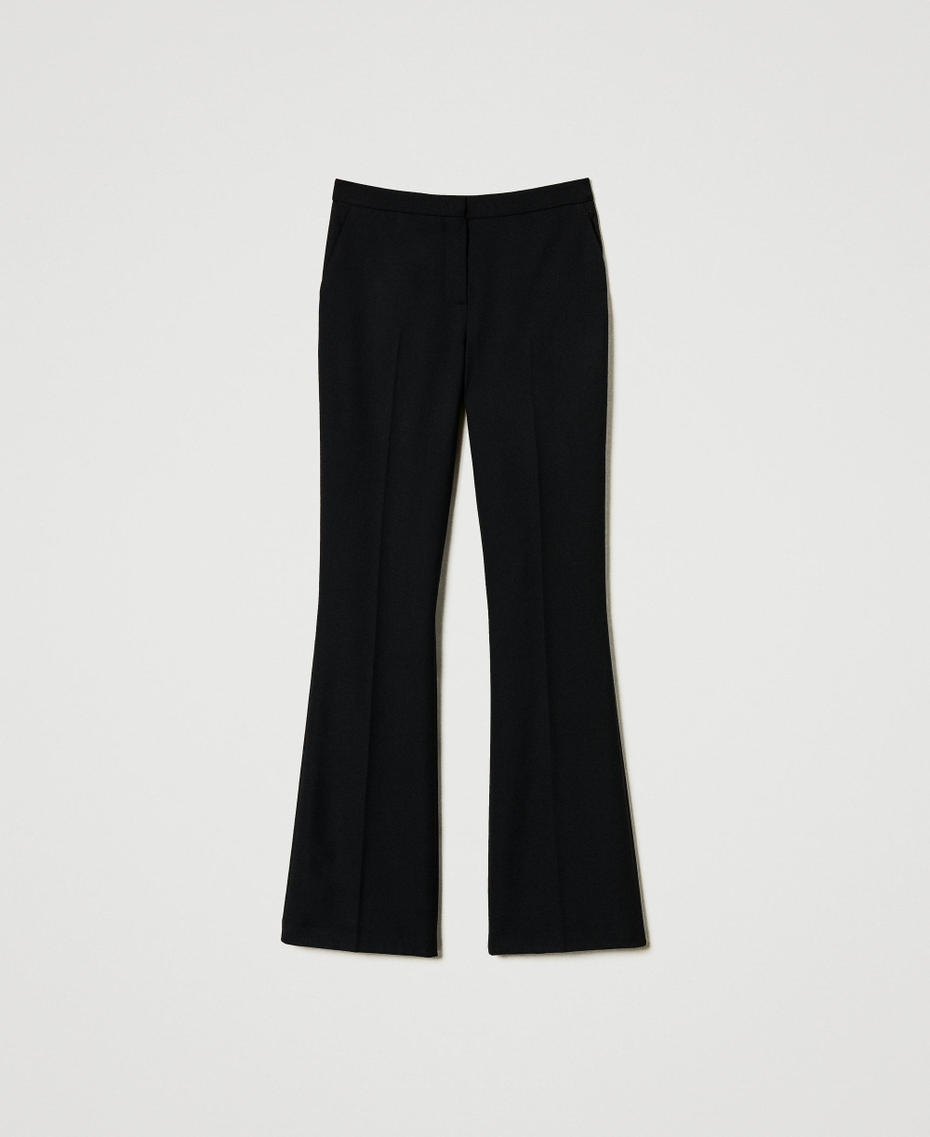 Flared wool blend serge trousers