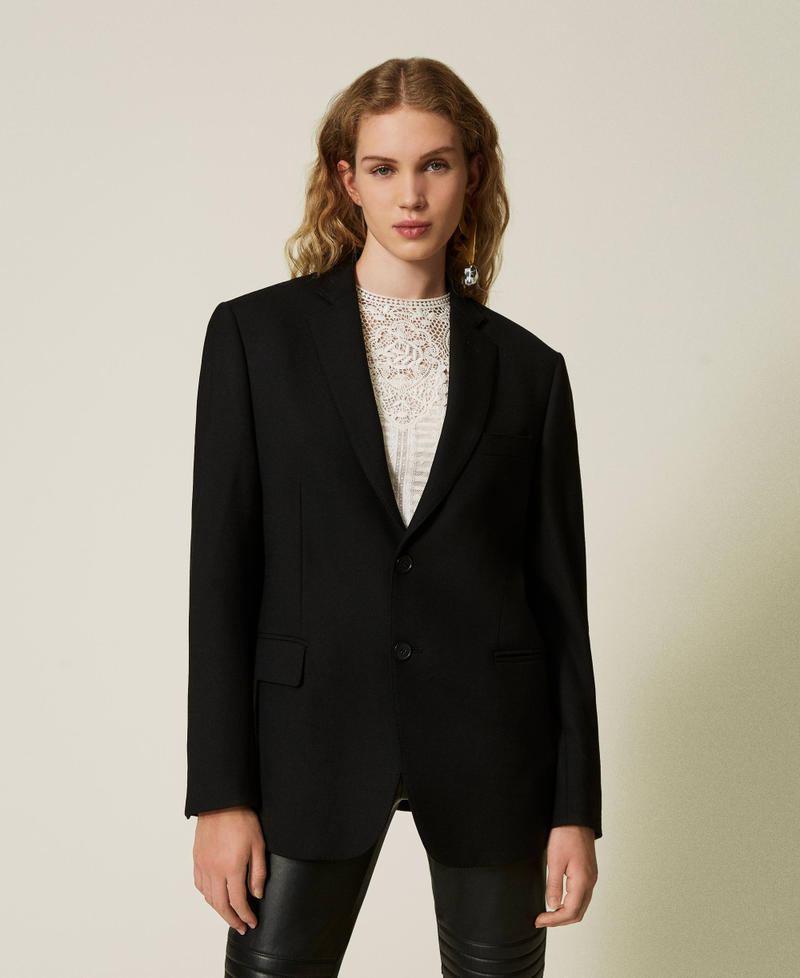 Wool blend serge blazer Black Woman 242TS2043_00006_02