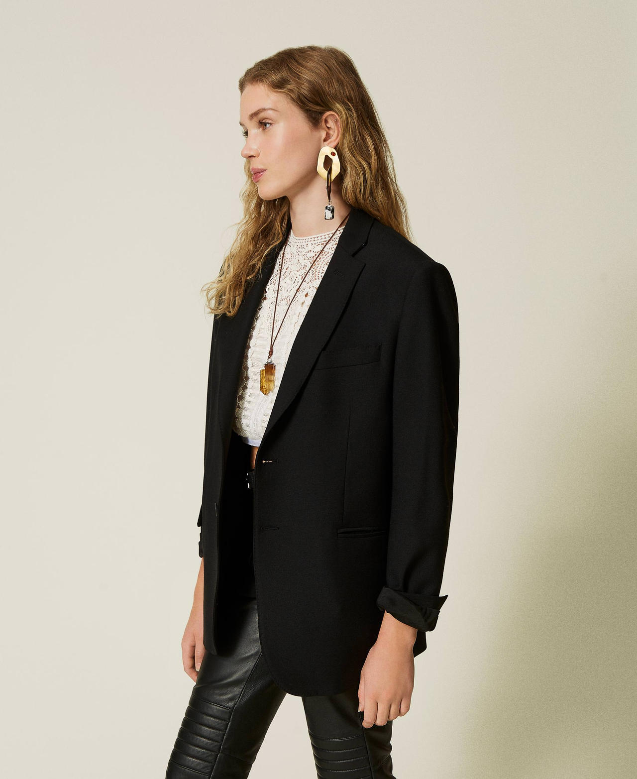 Wool blend serge blazer