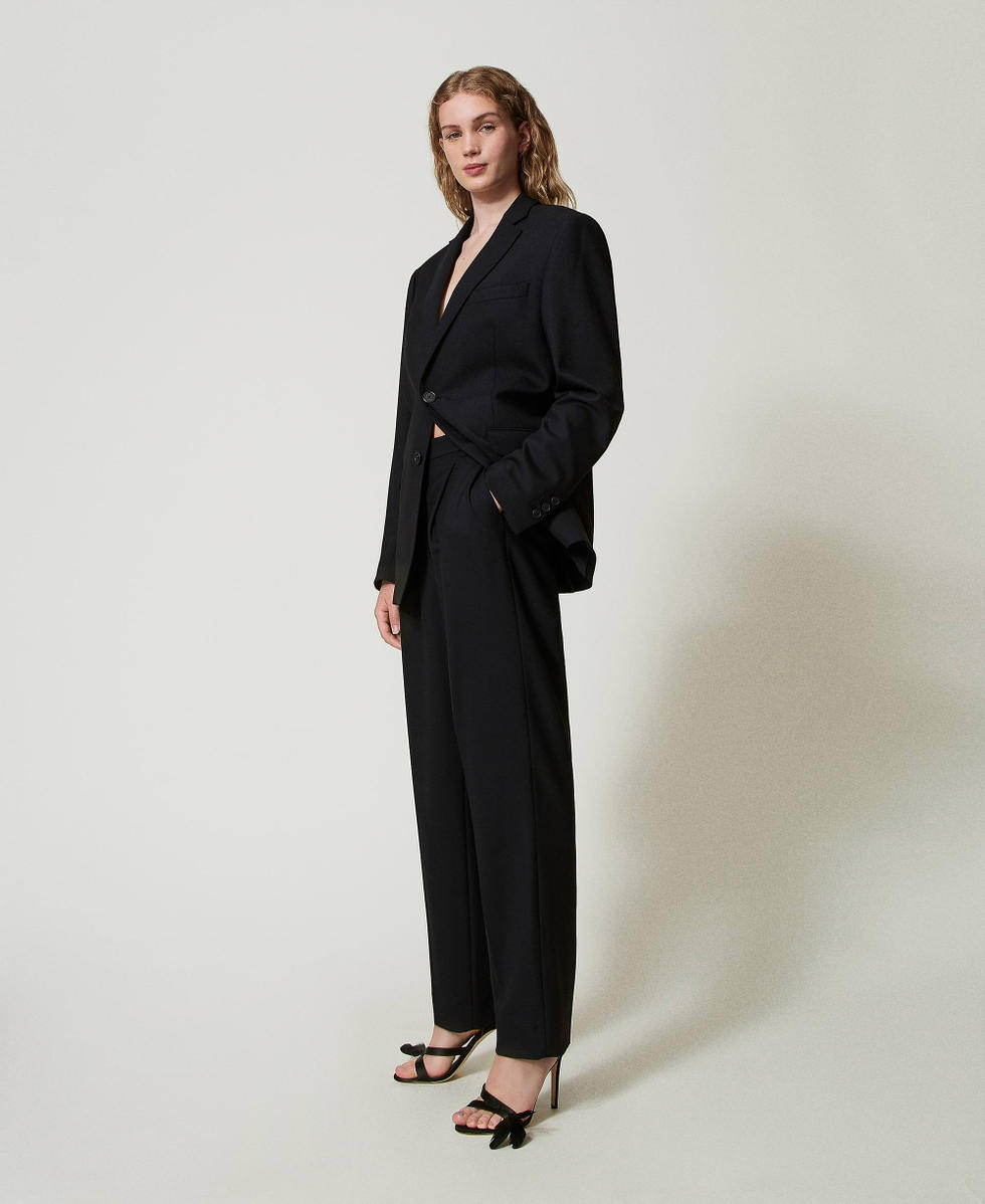 Wool blend serge trousers Woman, Black | TWINSET Milano