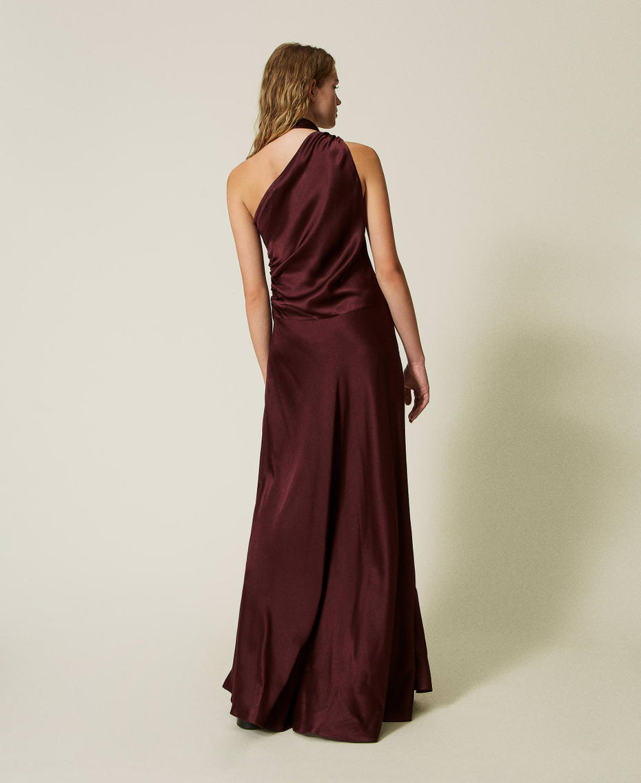 Silk blend long satin one-shoulder dress