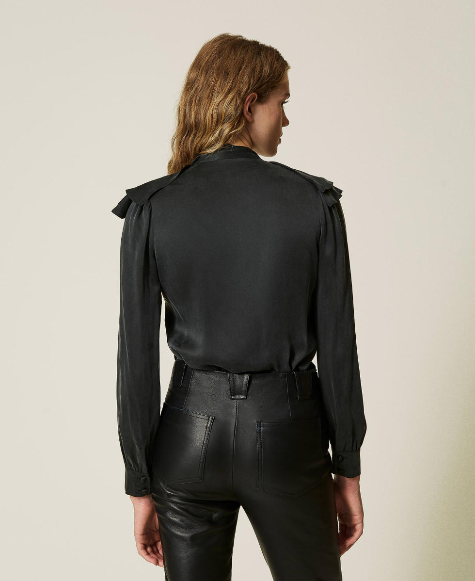 Silk satin shirt with ruffles Woman, Grey | TWINSET Milano