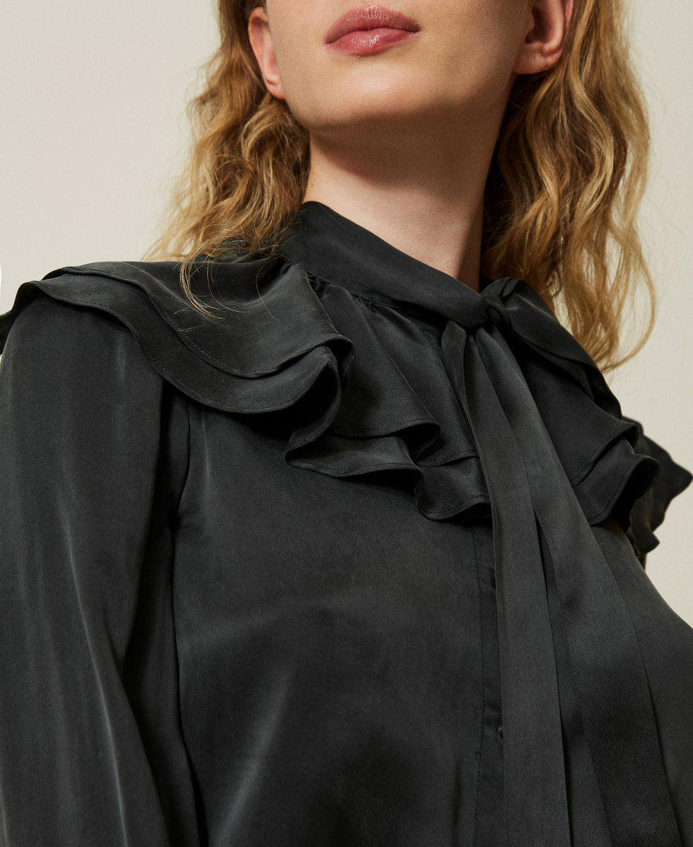 Camicia in raso di seta con volant Donna Grigio TWINSET Milano