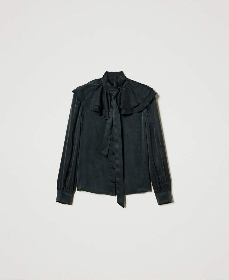 Camicia in raso di seta con volant