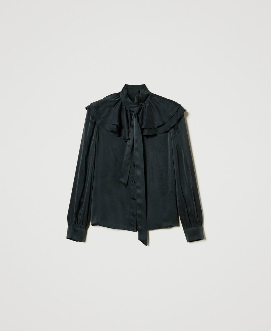 Camicia in raso di seta con volant