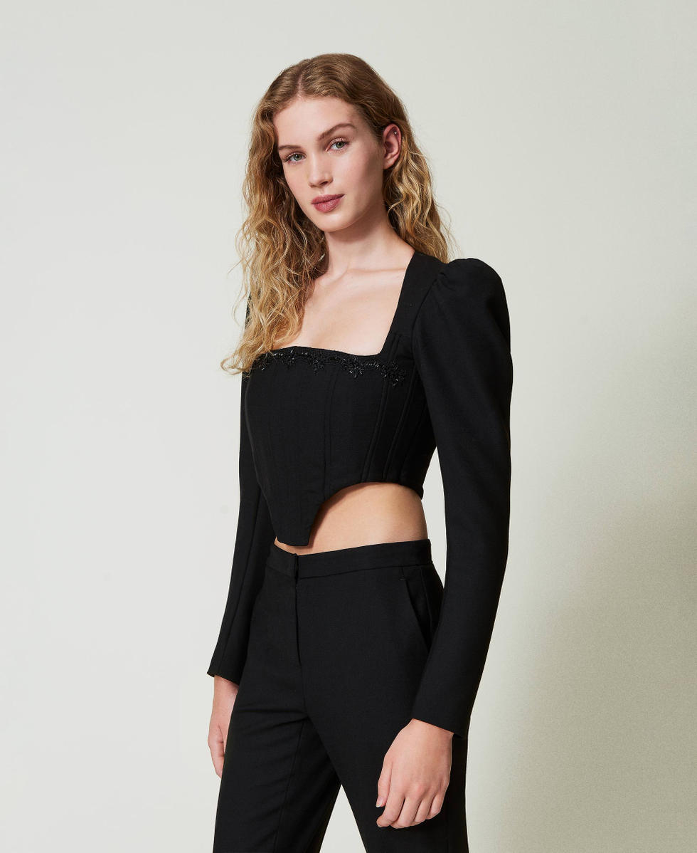 Bustier top with embroidery Woman, Black | TWINSET Milano