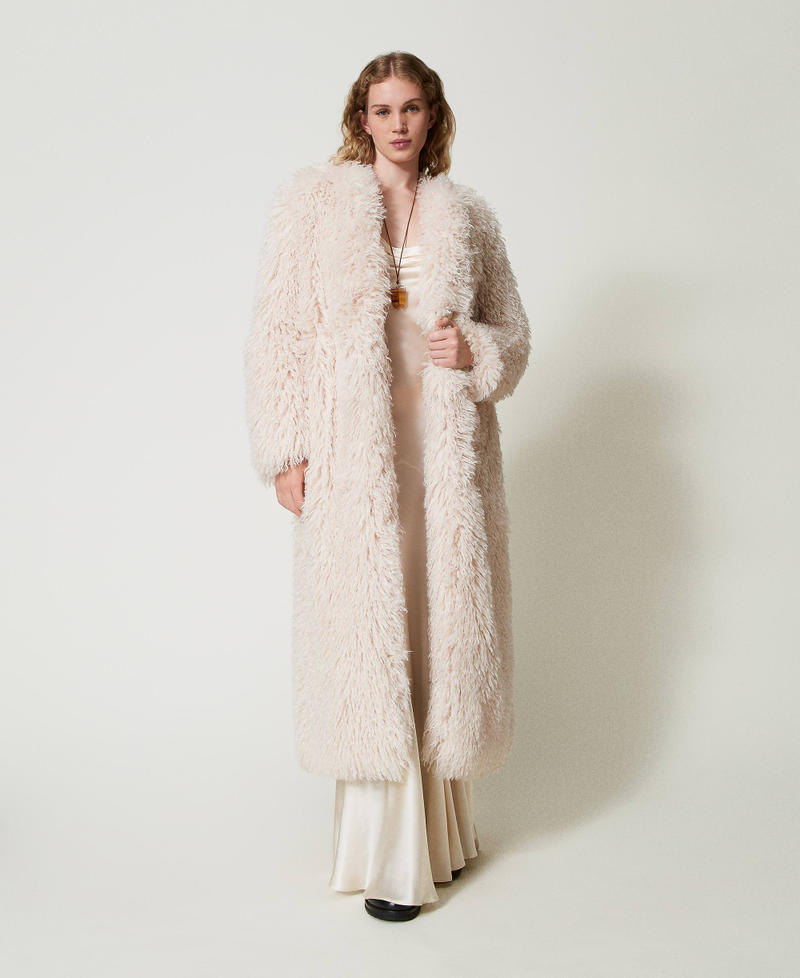 Long faux fur coat White Cream Woman 242TS2130_11952_02