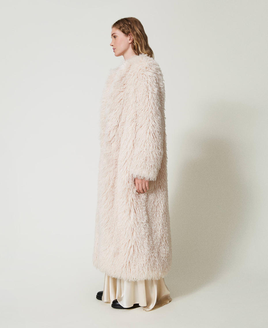 Long faux fur coat White Cream Woman 242TS2130_11952_03