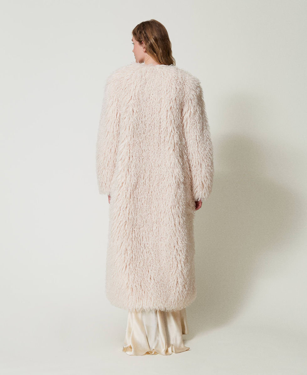 Long faux fur coat Woman, White | TWINSET Milano
