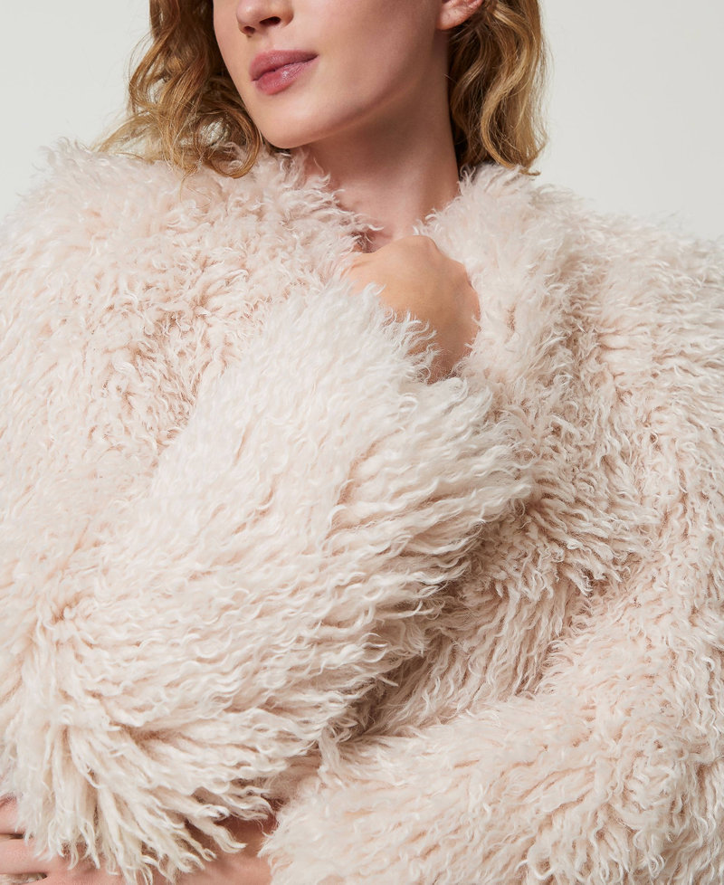 Long faux fur coat White Cream Woman 242TS2130_11952_05