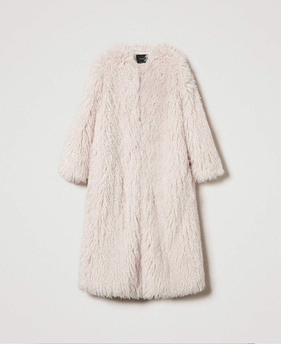 Long faux fur coat Woman, White | TWINSET Milano