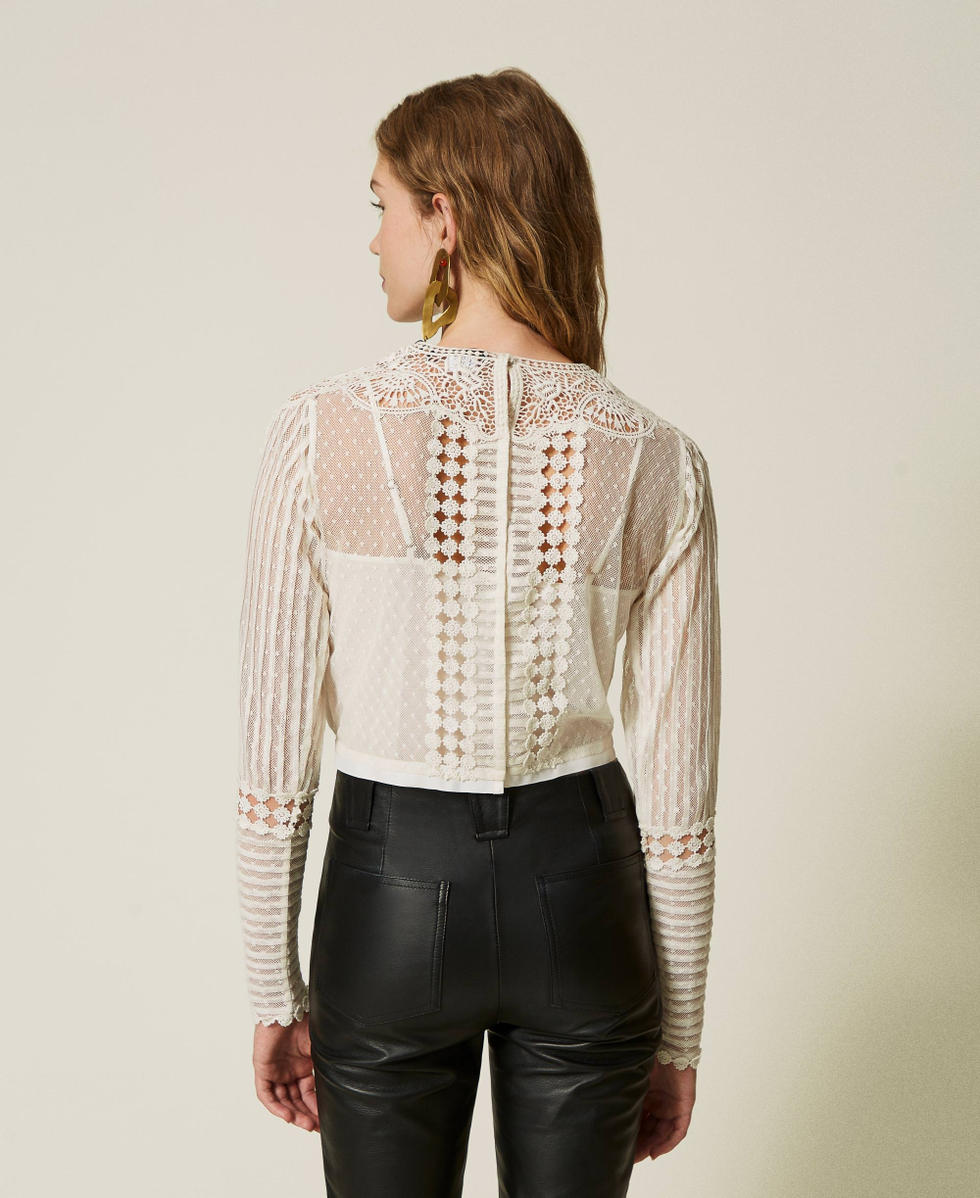 Musselinbluse mit Spitze und Stickereien Wei&szlig; Schnee Frau 242TS2140_00282_04