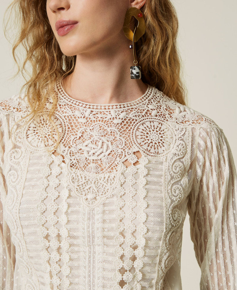 Muslin blouse with lace and embroideries White Snow Woman 242TS2140_00282_05