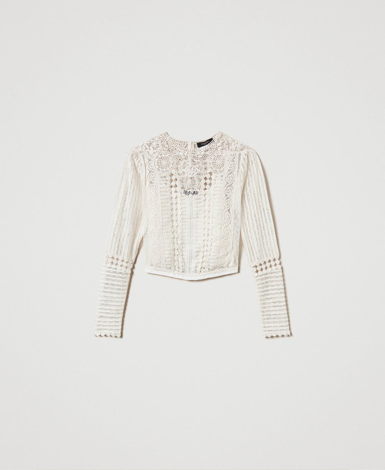 Scee by twin set Blusa in mussola con pizzo e ricami