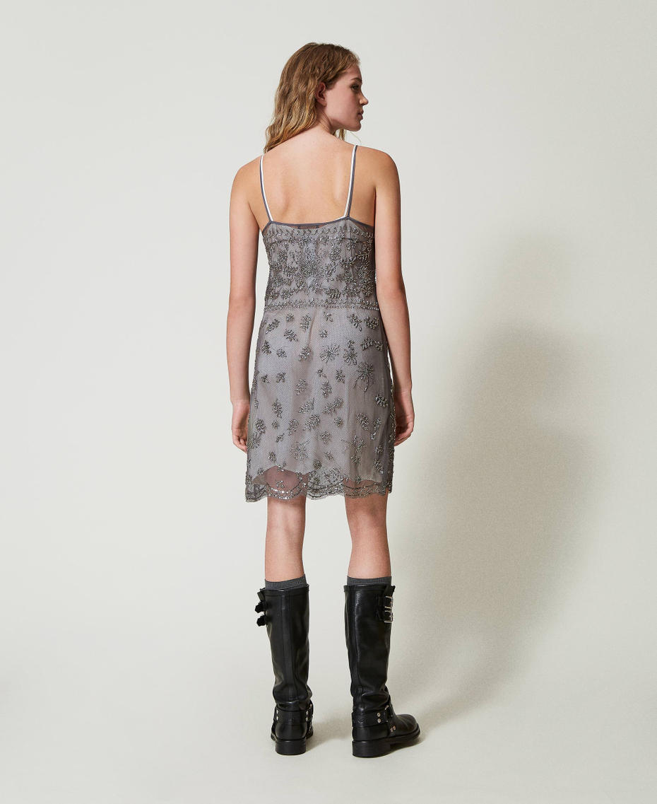 Short tulle dress with hand embroidery