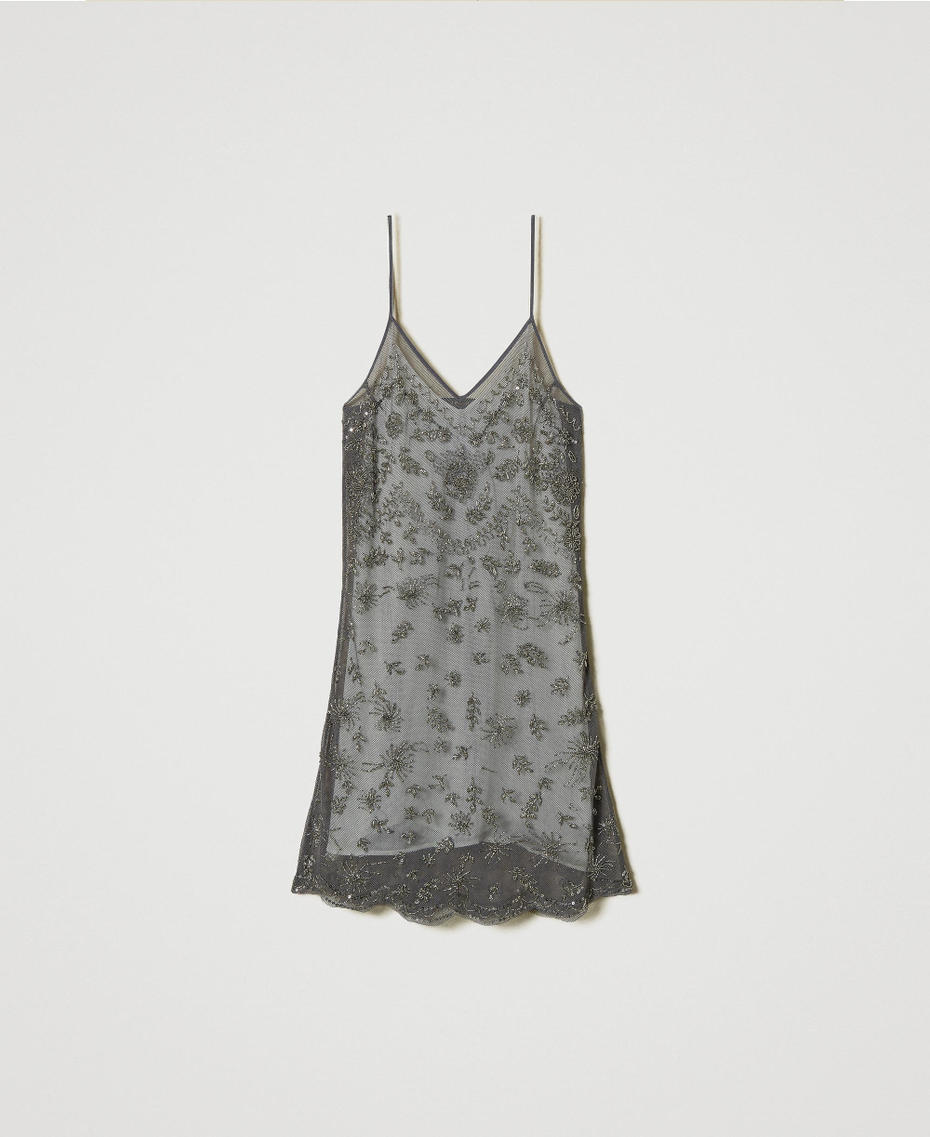 Short tulle dress with hand embroidery