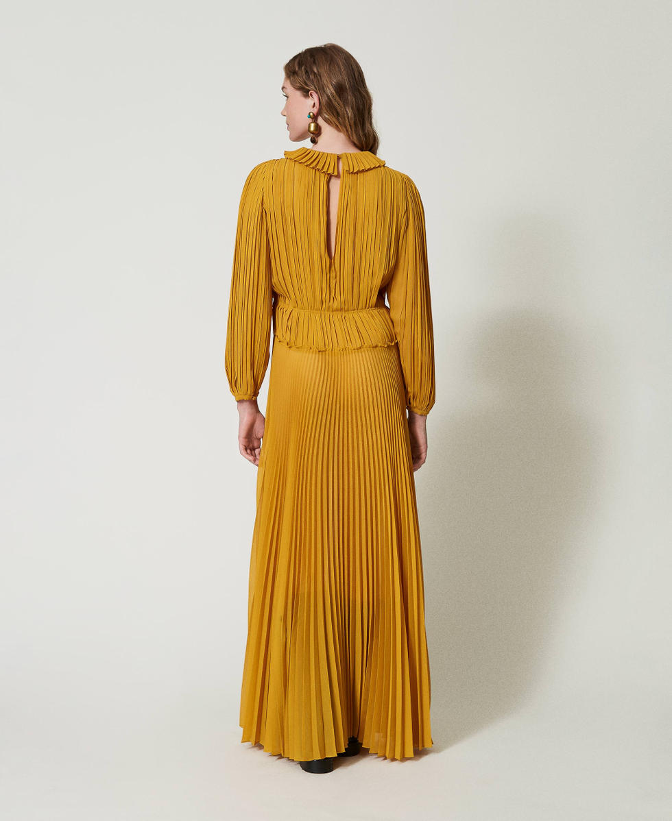 Long pleated georgette dress Woman, Yellow | TWINSET Milano