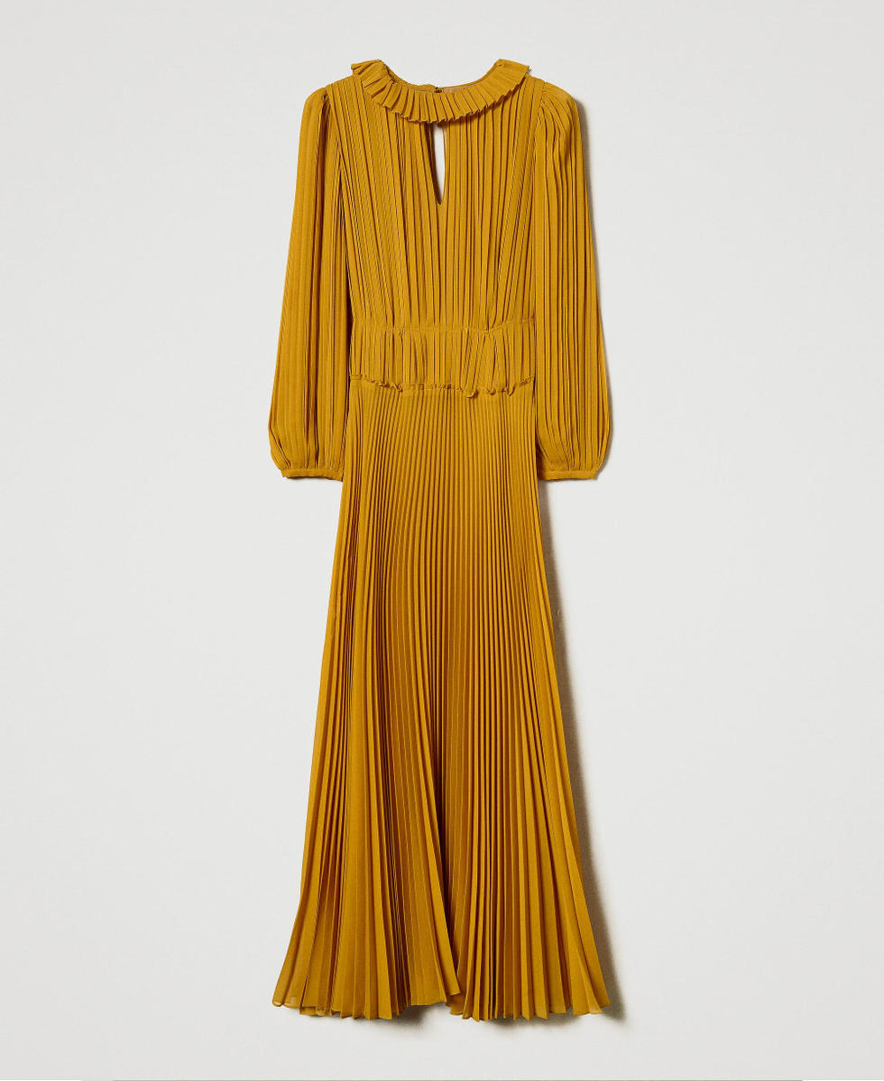 Yellow pleated dress zara on sale