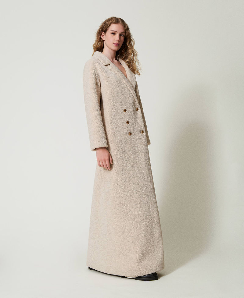 Long double-breasted faux fur coat