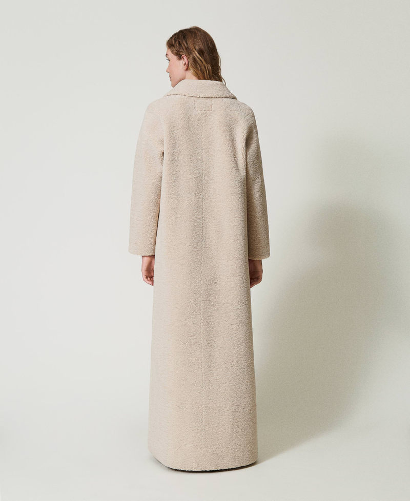 Long double-breasted faux fur coat "Parchment" Beige Woman 242TS2180_07222_04