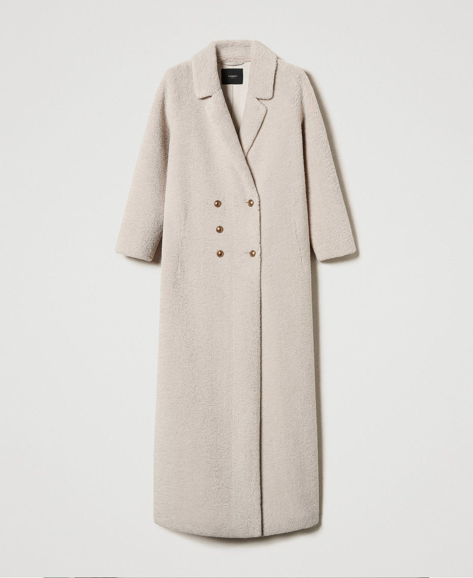 Long double-breasted faux fur coat