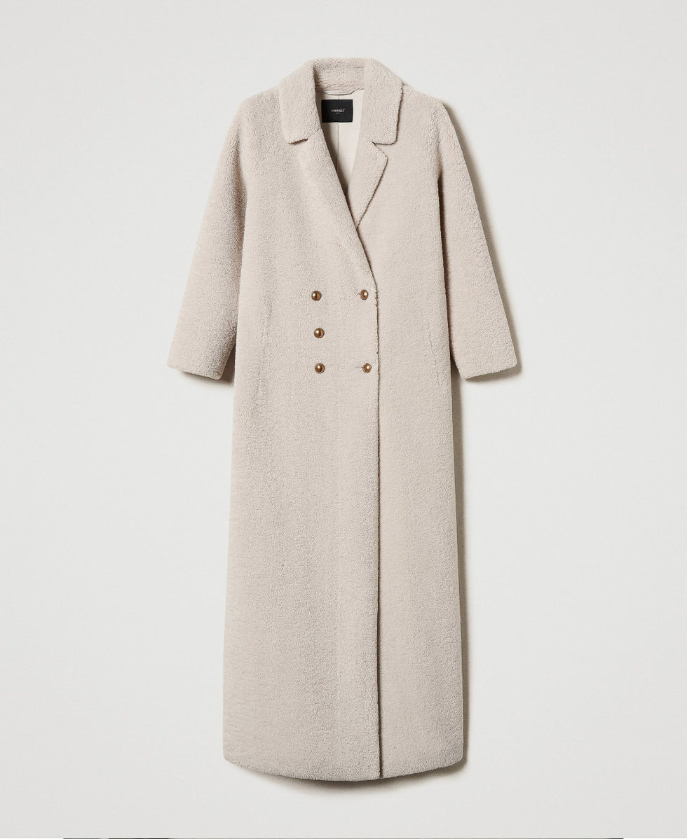 Cappotto lungo doppiopetto in faux fur