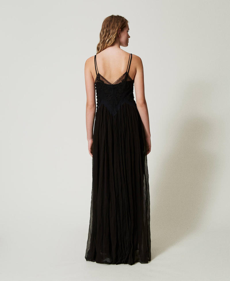 Creponne and tulle long dress Black Woman 242TS2200_00006_04